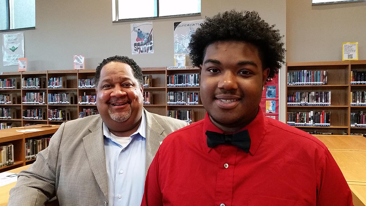 Student Shaquan Carroll with his mentor, Kendall Harris 